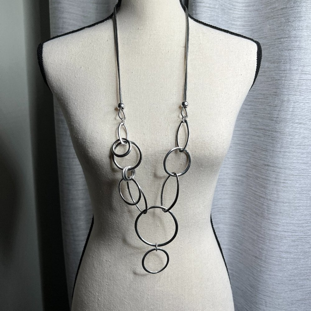 Chunky Long Silver Statement Necklace
